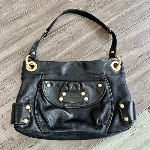 B MAKOWSKY Black Studded Pebble Leather Bag Shoulder Bag Gold Tone Hardware - Picture 1 of 12