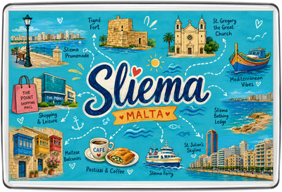 Sliema Malta Kühlschrankmagnet Reise Souvenir Geschenk Küste Wahrzeichen Sammlerstück UK