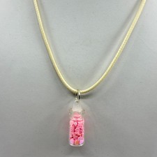 Pink Heart Confetti Glass Bottle Pendant Necklace Boho Festival Gift Layering