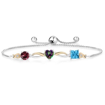 925 Silver and 10K Yellow Gold Rhodolite Garnet Green Mystic Topaz Swiss Blue