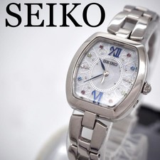 406 SEIKO Watch Radio Solar Tonneau Clear Blue Ladies