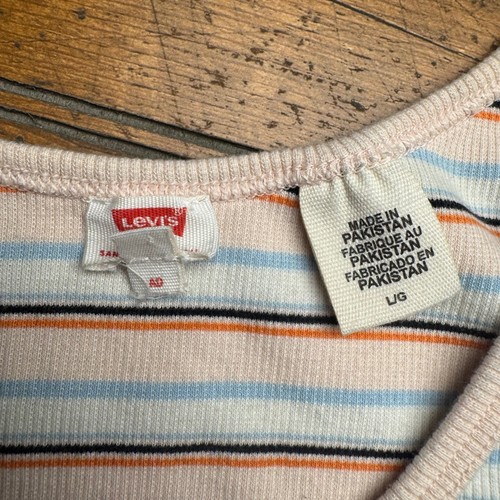 Camiseta Levi's Rayas Acanalada Cuello Redondo Mujer L Rosa Claro Azul Naranja Y2K - Imagen 6 de 8