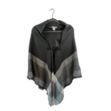 Max Studio Grey and White Plaid Sweater Wrap Cape One Size