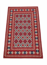 Handwoven Wool Kilim Dhurrie Rug Color Red Blue Handmade Design Carpet Rug