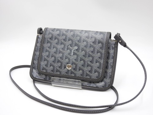 GOYARD Plumet Crossbody Shoulder Bag Wallet Clutch PVC Canvas Leather Grey Y3299