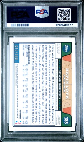 2008 TOPPS CHROME ORANGE REFRACTOR #185 KEVIN LOVE ROOKIE RC 21/499 PSA 9 - Picture 2 of 2