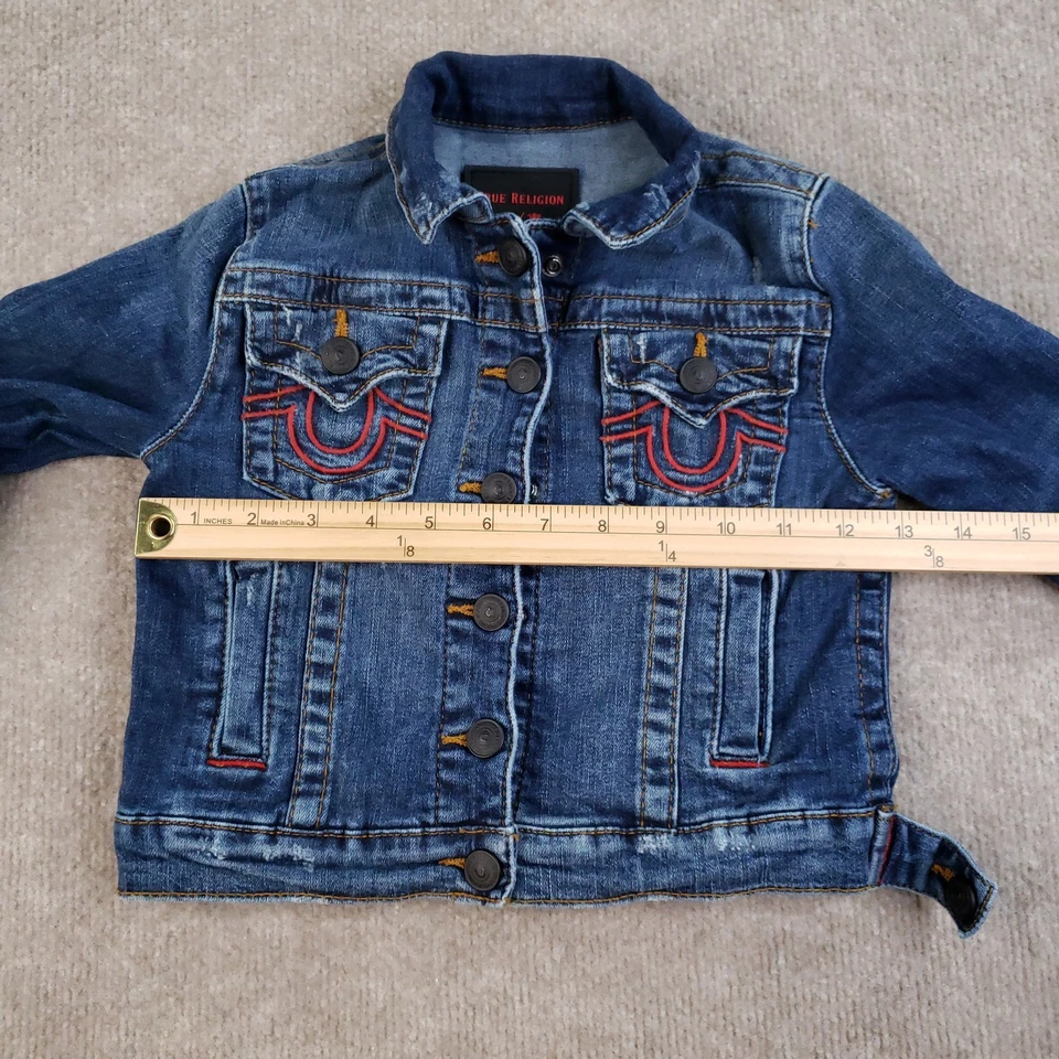 Chaqueta de mezclilla True Religion Manchester United para niños 5 jean azules de fútbol bordados Foto 2 de 4