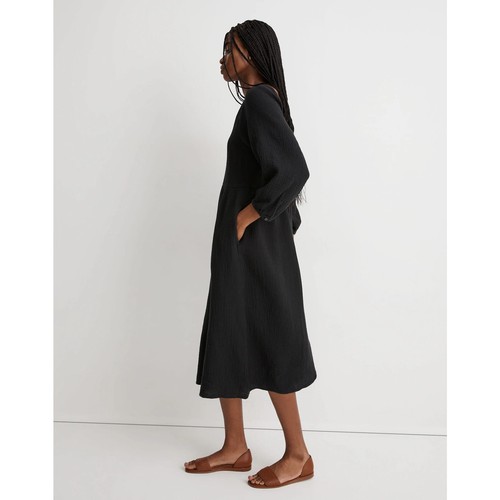Madewell Lightspun V-Neck 3/4 Sleeve Midi Dress Black XS - Picture 2 of 11