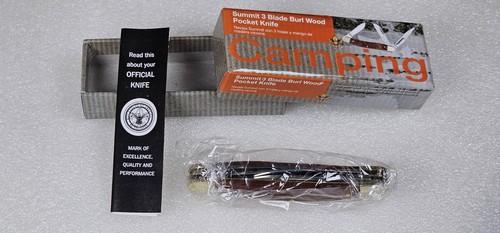 BOY SCOUT OFFICIAL EDELSTAHL MASERHOLZ 3 KLINGEN KLAPP TASCHENMESSER NEU - Bild 1 von 10