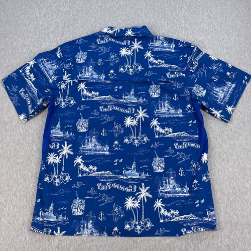 Zero Foxtrot 2015 Surf Shirt Mens XL Blue Hawaiian Ocean Boats Navy Camp Vented - Picture 8 of 13