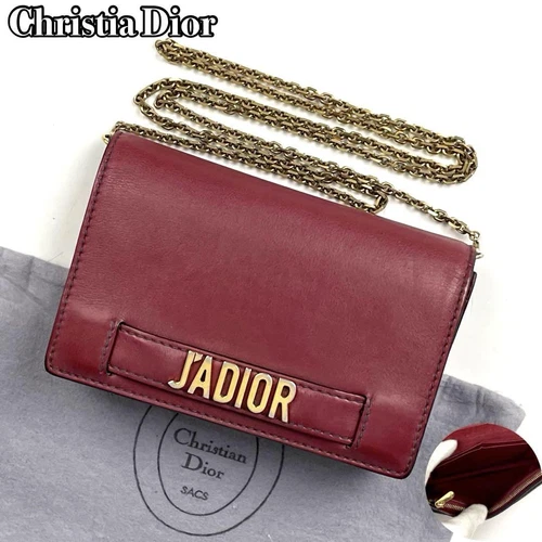 Sac bandoulière Dior J Adior chaîne cuir rouge