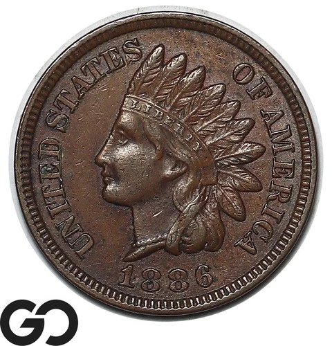 1886 Indian Head Cent Penny Type 2, Choice AU++ Better Date