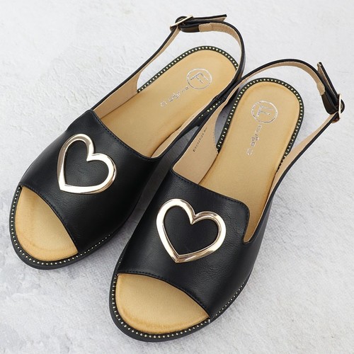 Flat women's sandals with heart black Filippo DS6926 - 第 4/7 張圖片