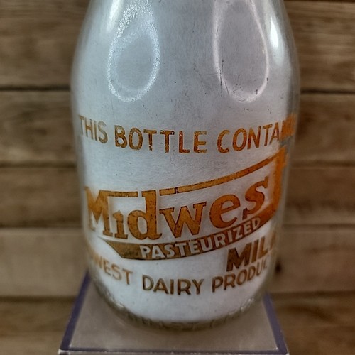 Vintage Midwest Dairy Products Co. 1 Qt Milk Bottle Advertising Orange Graphics - Picture 2 of 8