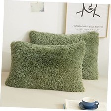 Faux Fur Fluffy Throw Pillowcases, Plush 26" x 20" Pack of 2 Sage Green