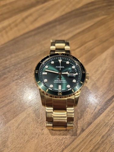  Herren Armbanduhr, Fossil FB-01 Quarzwerk mit Edelstahl Armband, Gold-Ton