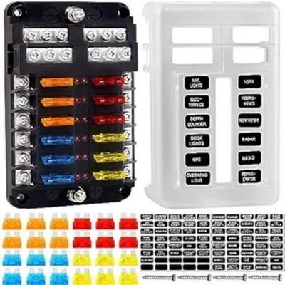 Fuse Block, 12v Fuse Box Holder with Led Indicator Waterproof Cover, 12 Circuits