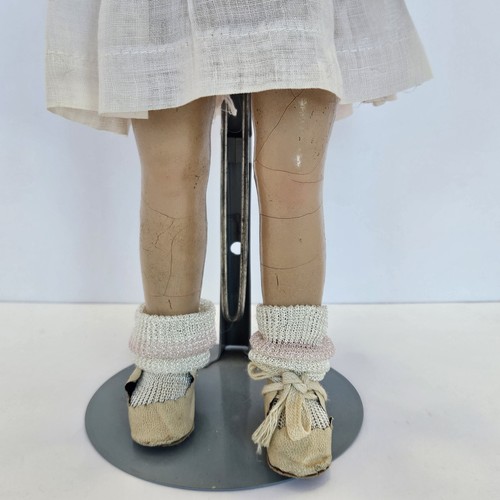 Antike Komposition Schlafaugen Puppe Vintage alt trägt rosa Kleid gebogene Arme - Bild 7 von 21