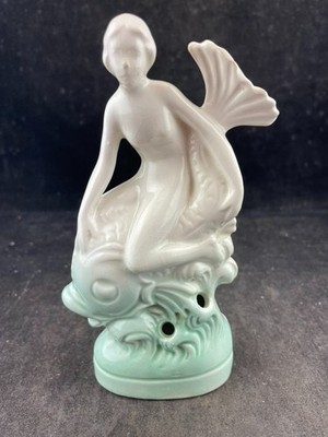 Vintage Art Deco Ceramic Germany Nude woman riding a fish flower frog 6