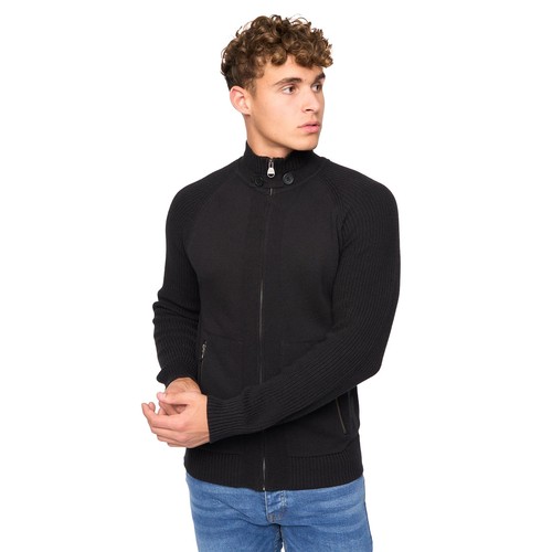 Crosshatch Birchin Zip Up Smart Casual Comfort Sweatshirts Mens Black - Picture 2 of 5