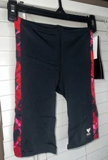 NWT TYR Mens Youth 26 XXS Black Red Swim Suit Race Speed Jammer Drawstring