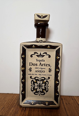 Dos Artes Tequila Anejo Handcrafted Porcelain Empty Brown Bottle, RARE, 1L
