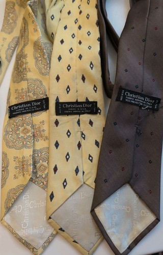 Christian Dior Lot Of 5 Vintage Ties Yellow Print Brown Geometric Silk - Picture 6 of 8