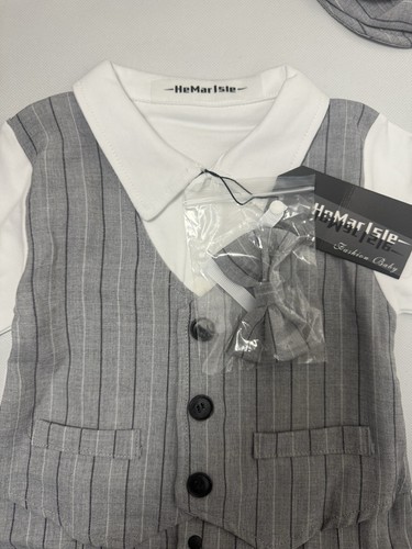 Baby Boy Romper Newborn Gentleman Tuxedo Wedding Outfit Infant Bowtie Paperboy - Picture 4 of 9
