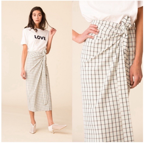 Tibi Elliot Size 10 Checked Wrap Asymmetrical Viscose Blend Banded Waist Skirt - Picture 4 of 12