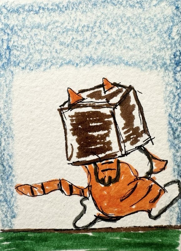 Original ACEO Painting Cat Miniature Art Card By Carole Collins M8