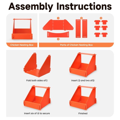 4 Pack Nesting Boxes for Chickens, Orange Plastic Chicken Coop, Chicken Layin... - Picture 4 of 7