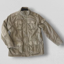 LL Bean Military Barn Jacket Mens Large Khaki Sherpa Lined Field Coat Chore