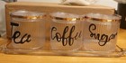 Vintage style clear acrylic plastic tea coffee sugar canisters with shelf