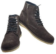 Crown Vintage Suede Ankle Boots Mens Sz 10 Brown Side Zip Laces Casual Classic