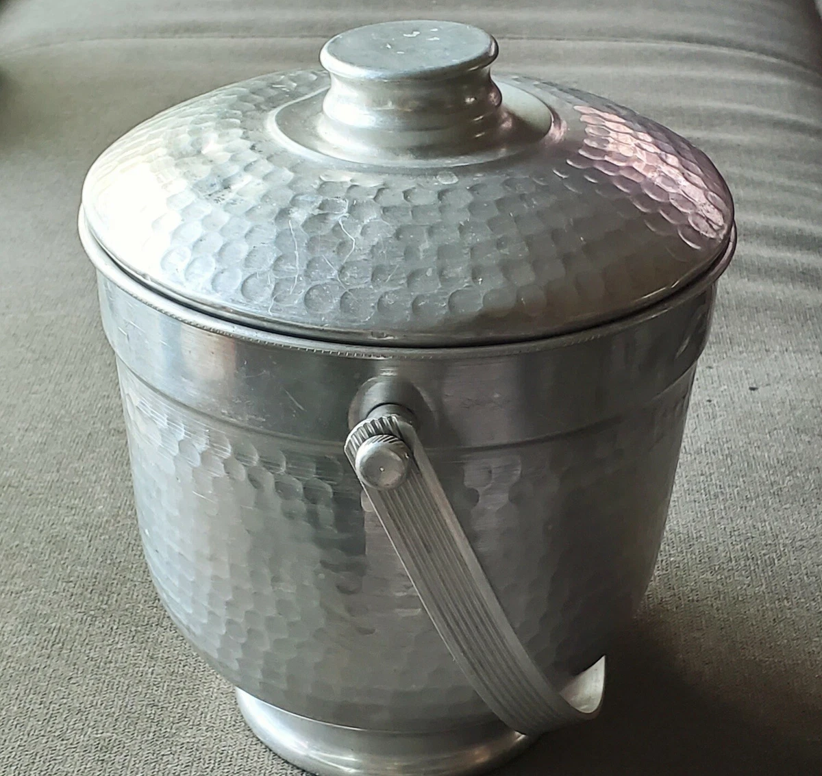 Vintage Hammered Aluminum Metal Ice Bucket With Handle Made in Italy