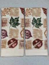 Kitchen Hand Towels Fall Burgundy Leaf Velour//Terry Cloth 25/" X 16/' Set of 2