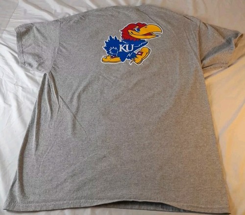 KU Kansas University T-Shirt Herren LARGE grau doppelseitig Grafik Tee Jay Hawks - Bild 2 von 13