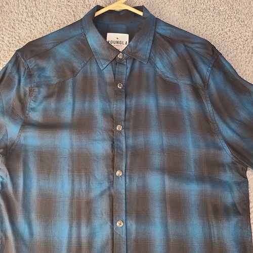 Youngla Shirt Herren Medium Perle Druckknopf kariert leicht Flanell Western Stretch - Bild 2 von 14