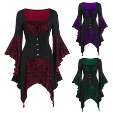 Women's Halloween Medieval Renaissance Tunic Dress Witch Cosplay Party Costume