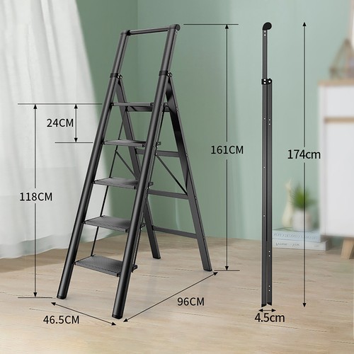 5 Step Ladder, Foldable Step Stool, Aluminum Step Ladder with Anti-Slip Pedal - Zdjęcie 2 z 13