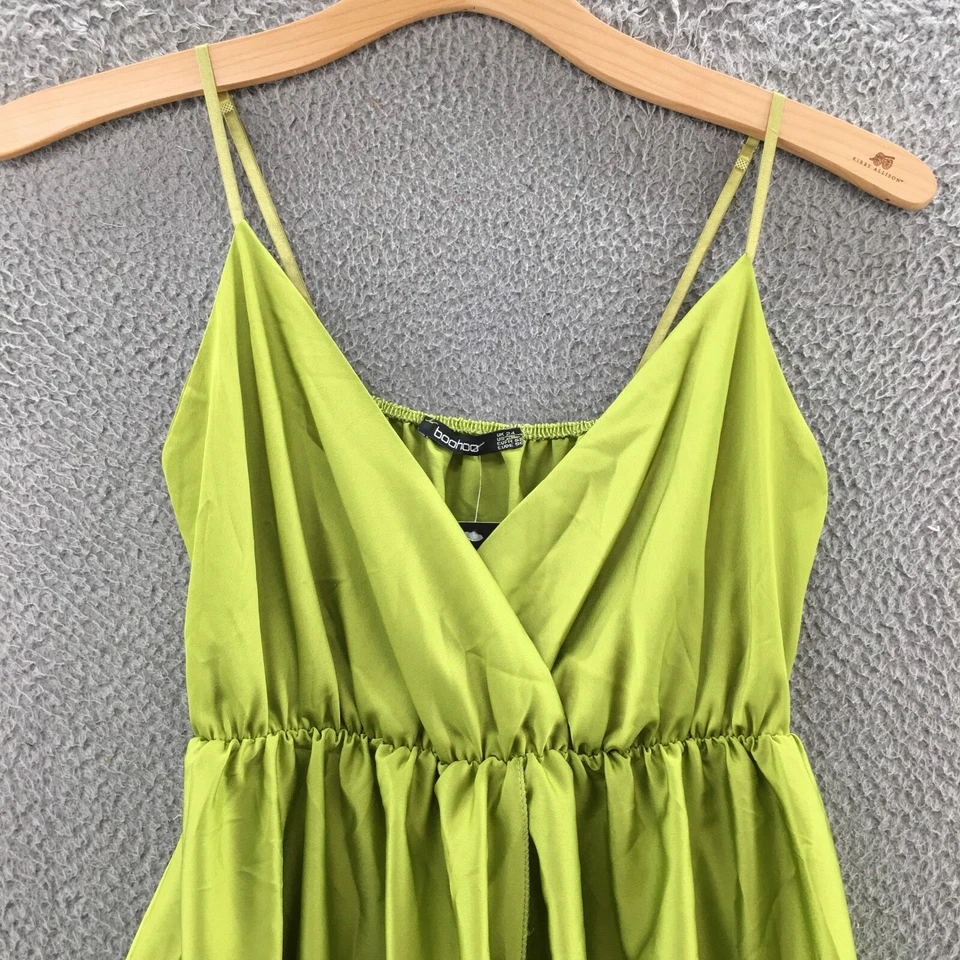 Vestido Boohoo Midi Imitación Envolvente Línea A Mujer 24 Verde Sin Mangas Pullover Informal Foto 2 de 4