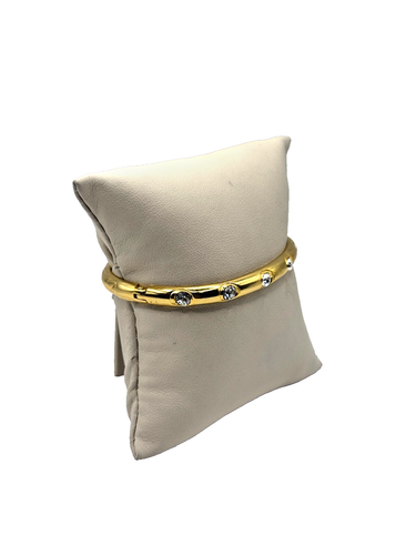 Gold-Plated Bangle Bracelet with Clear Round Rhinestones - Picture 2 of 5