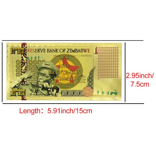 Zimbabwe One Bicentillion Dollars Gold Foil Banknotes 1000pcs Home Decor Crafts - Picture 4 of 6