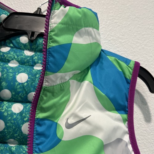 Nike Alliance Graphic Reversible Puffer Vest Girls Size Small Camo & Polka Dots - Picture 2 of 7