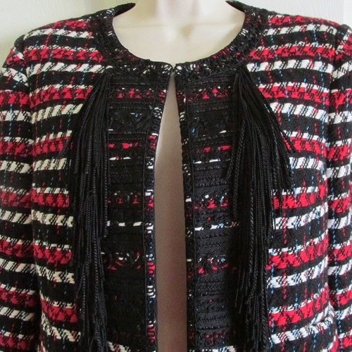 SZ 8 Oscar De La Renta Red Black Wood Jacket NWT $3990 - Picture 3 of 7