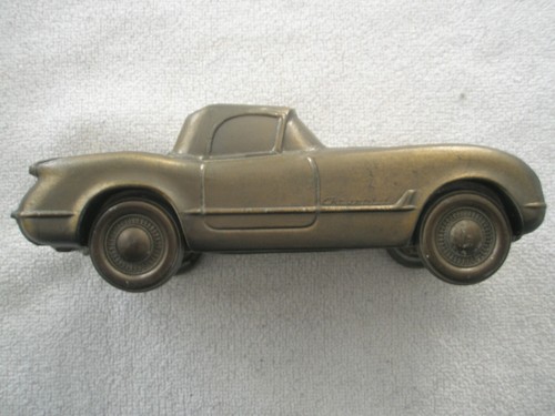 1953 CORVETTE Banthrico coin bank gold tone metal w/box 1970's - Picture 3 of 12