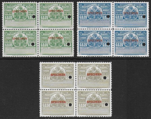 Haiti 1920 Revenue PROOF Timbre Mobile 3 BLOCKS (Re-issue of 1950s) VF-NH - Picture 1 of 2
