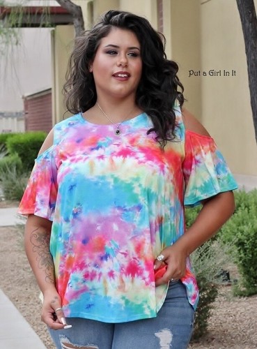 Neu ÜBERGRÖSSE Damen MEHRFARBIG TIE DYE KALTE SCHULTER TUNIKA SHIRT OBERTEIL 1X 2X 3X - Bild 2 von 5