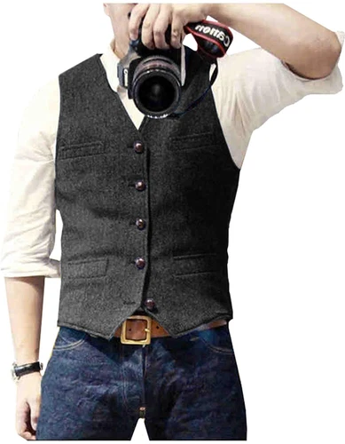 Mens Vest Herringbone Retro Vintage Tweed Waistcoat Lined Tailored Notch Lapel++ - Bild 10 von 31