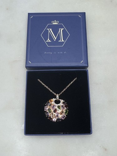 New Rose Gold Plated Multi Color Multicolor Crystal Round Pendant Necklace NIB - Picture 3 of 9